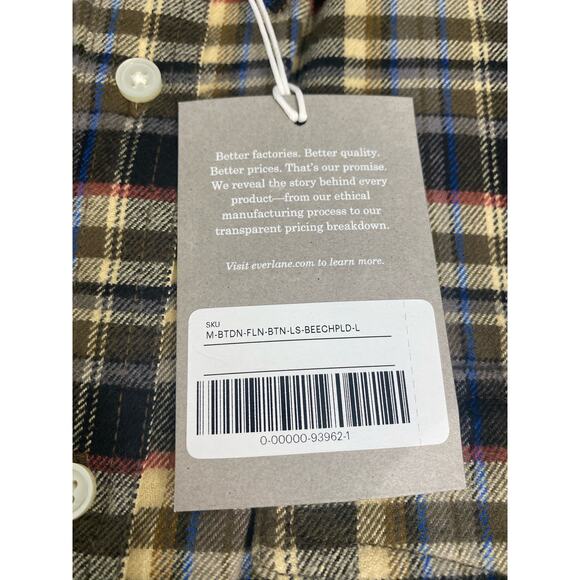 Everlane Men's Flannel Button Down Shirt Large Beech Plaid NWT - Picture 6 of 7